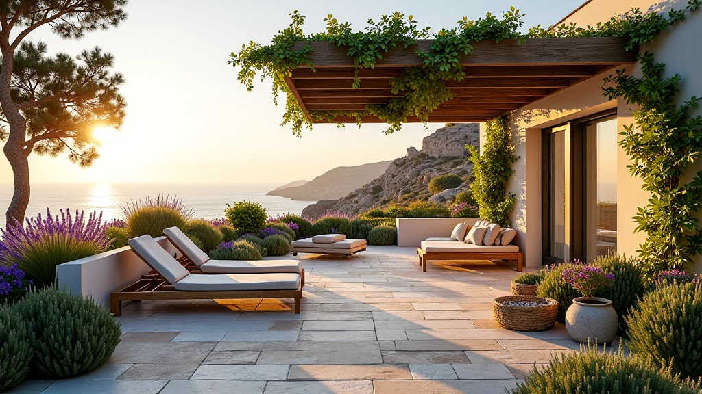 Terraço no Algarve com lounge area e plantas nativas